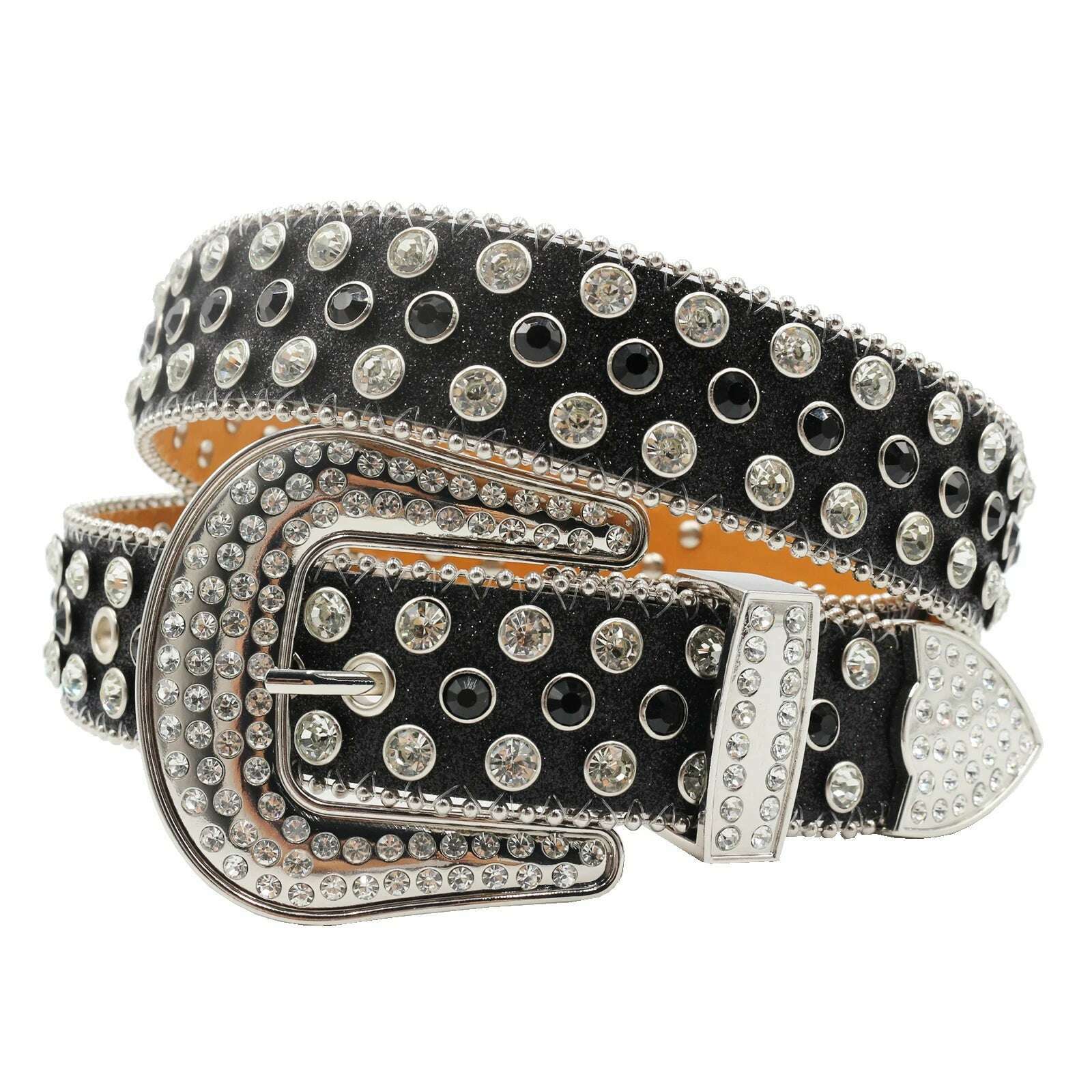 KIMLUD, Skull Rhinestone Belts For Women Men Y2K Leather Strap Crystal Studded Western Cowgirl Cowboy Diamond Bling Bling Belt, Shiny Black 2 / 125cm, KIMLUD APPAREL - Womens Clothes