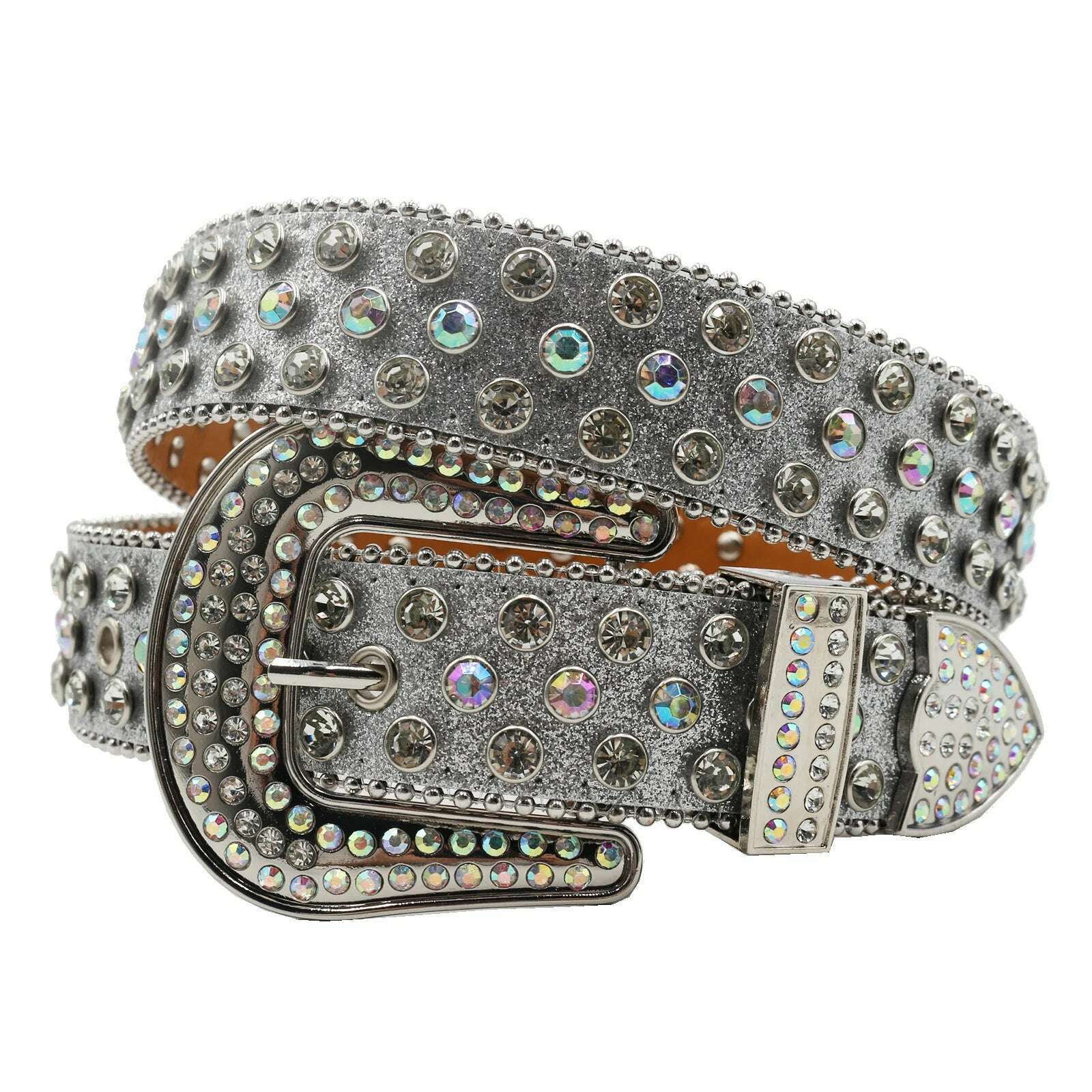 KIMLUD, Skull Rhinestone Belts For Women Men Y2K Leather Strap Crystal Studded Western Cowgirl Cowboy Diamond Bling Bling Belt, Shiny Silver 2 / 125cm, KIMLUD APPAREL - Womens Clothes