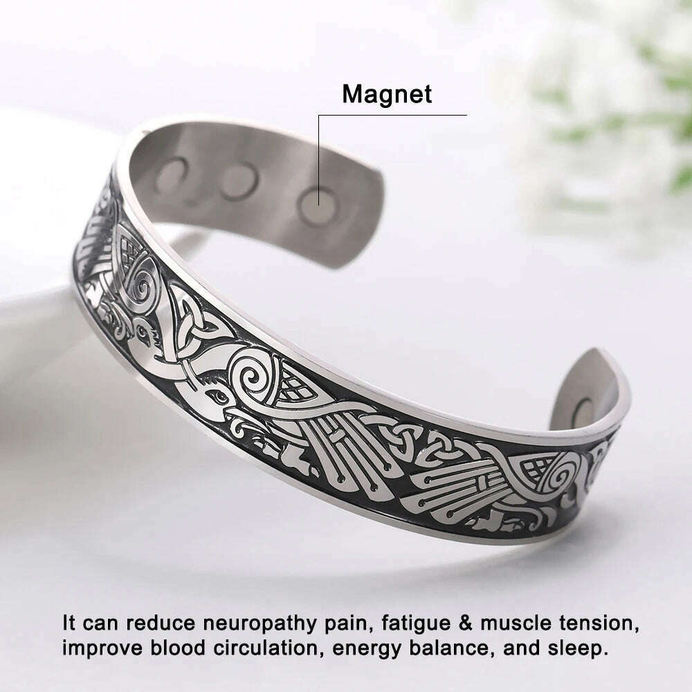 KIMLUD, Skyrim Health Magnetic Therapy 316L Stainless Steel Bracelets Phoenix Totem Viking Cuff Bangle Wiccan Amulet Bracelet Women Men, KIMLUD Womens Clothes