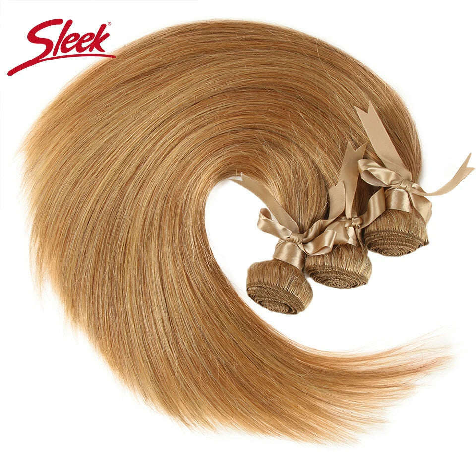 Sleek Honey Blonde 27 Color Mink Brazilian Natural Remy Straight Hair Weave Bundles 8 To 26 Inches Hair Extension - KIMLUD