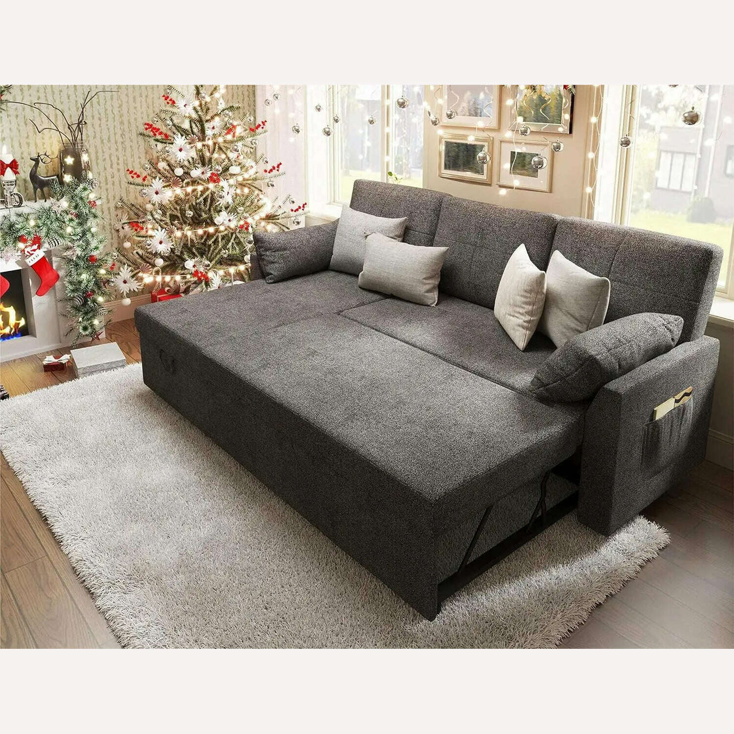 KIMLUD, Sleeper Sofa, Sofa Bed- 2 in1 Pull Out Couch Bed with Storage Chaise for Living Room, Sofa Sleeper with Pull Out Bed， Sofa Cama, Linen-grey / United States, KIMLUD APPAREL - Womens Clothes