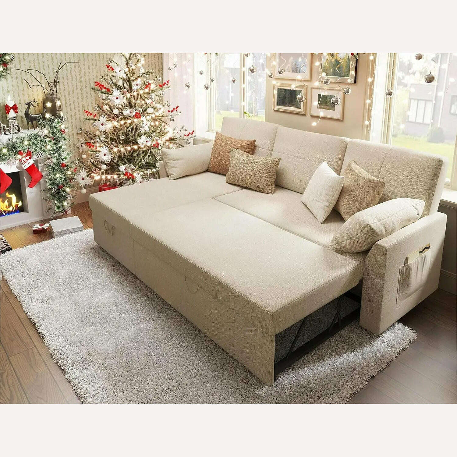 KIMLUD, Sleeper Sofa, Sofa Bed- 2 in1 Pull Out Couch Bed with Storage Chaise for Living Room, Sofa Sleeper with Pull Out Bed， Sofa Cama, Chenille-beige / United States, KIMLUD APPAREL - Womens Clothes