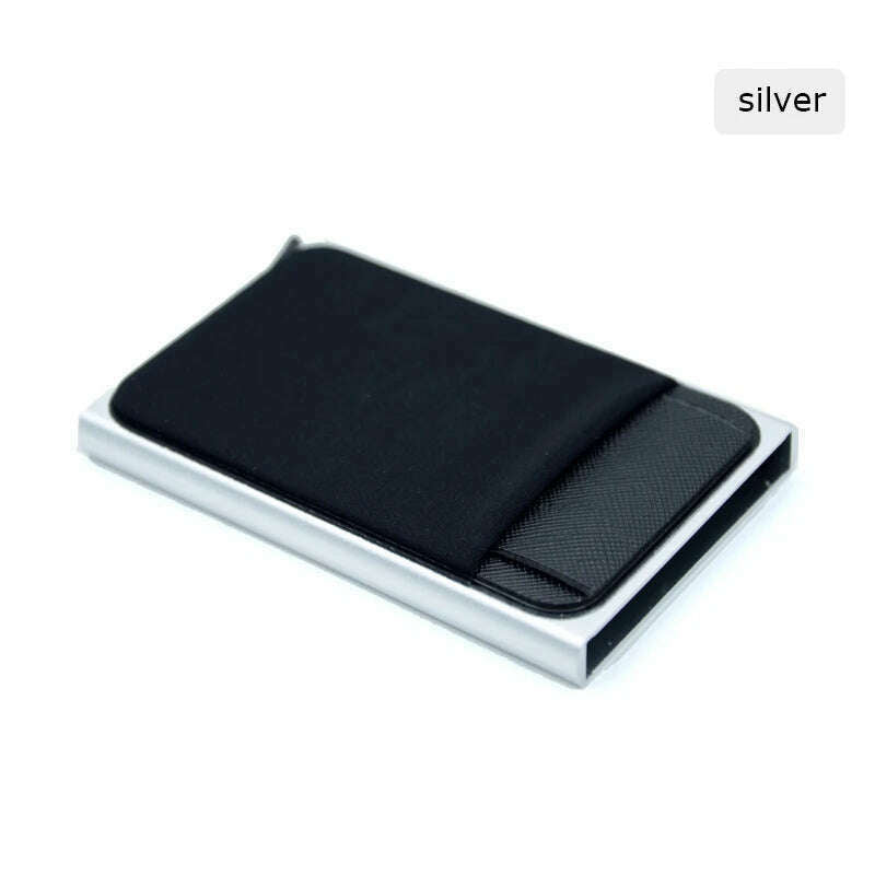 KIMLUD, Slim Aluminum Card Wallet With Elasticity Back Pouch ID Credit Card Holder Mini RFID Wallet Automatic Pop up Bank Card Case, Silver, KIMLUD APPAREL - Womens Clothes