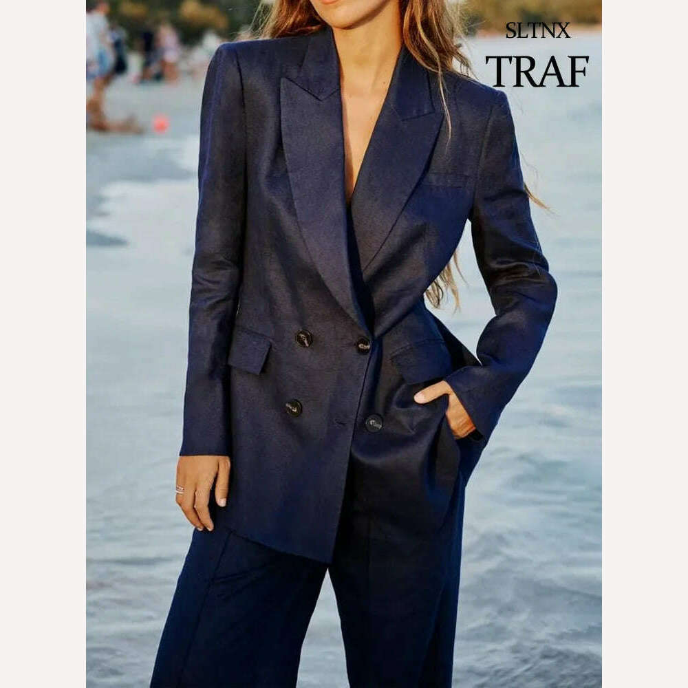 SLTNX TRAF Fashion Women's Suit Set Autumn Outfits For Women Women's Suits Set 2 Elegant Pieces Woman Pants Chic Trouser Blazer - KIMLUD