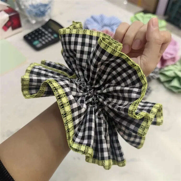 KIMLUD, Small Design Hair Scrunchies For Woman Summer Cute Four Layer Plaid Headwear Pure Cotton Edge Extra Large Intestinal Hair Loop, KIMLUD Womens Clothes