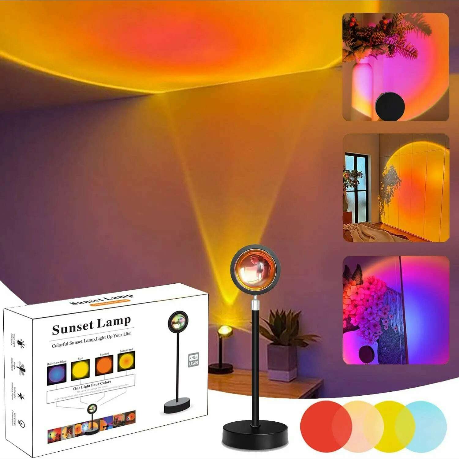 KIMLUD, Smart Bluetooth Night Light Rainbow Sunset Projector Lamp for Home Coffe shop Background Wall Decoration Atmosphere Table Lamp, 4 Colors Sunset, KIMLUD APPAREL - Womens Clothes