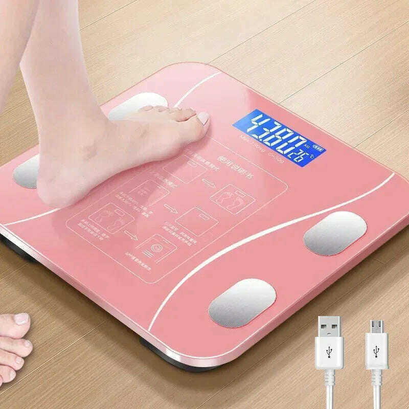 KIMLUD, Smart Bluetooth Weight Scale Multi-functional Human Electronic Scale Home Professional Fat Measurement Height Weight, pink-charging, KIMLUD APPAREL - Womens Clothes