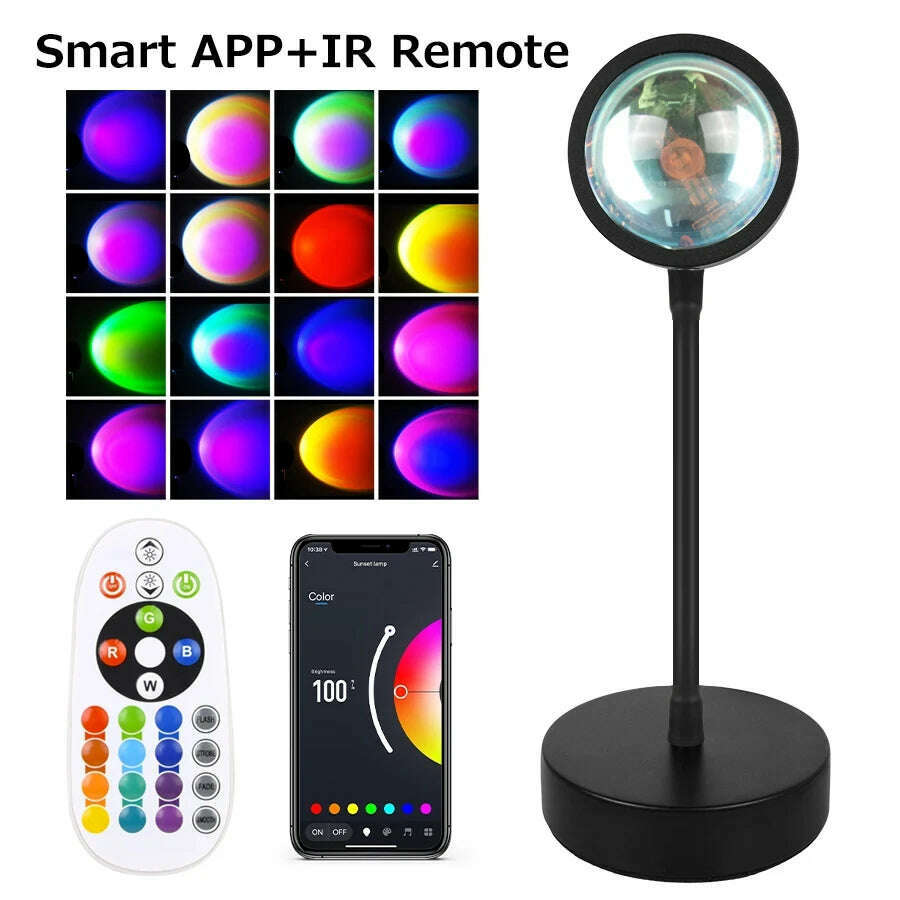 KIMLUD, Smart Sunset Lamp Tuya LED Night Ligh USB RGB Smart Life APP Remote Projection For Room Decoration Photography Festival Birth, 16 APP IR Remote / USB Plug, KIMLUD APPAREL - Womens Clothes