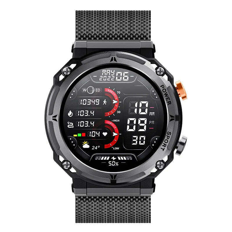 KIMLUD, Smart Watch C21 Pro Men Rugged Outdoor Sport Bluetooth Call Voice Assistant 1.39inch Fitness Tracker Heart Rate Smartwatch, Black Milan, KIMLUD APPAREL - Womens Clothes