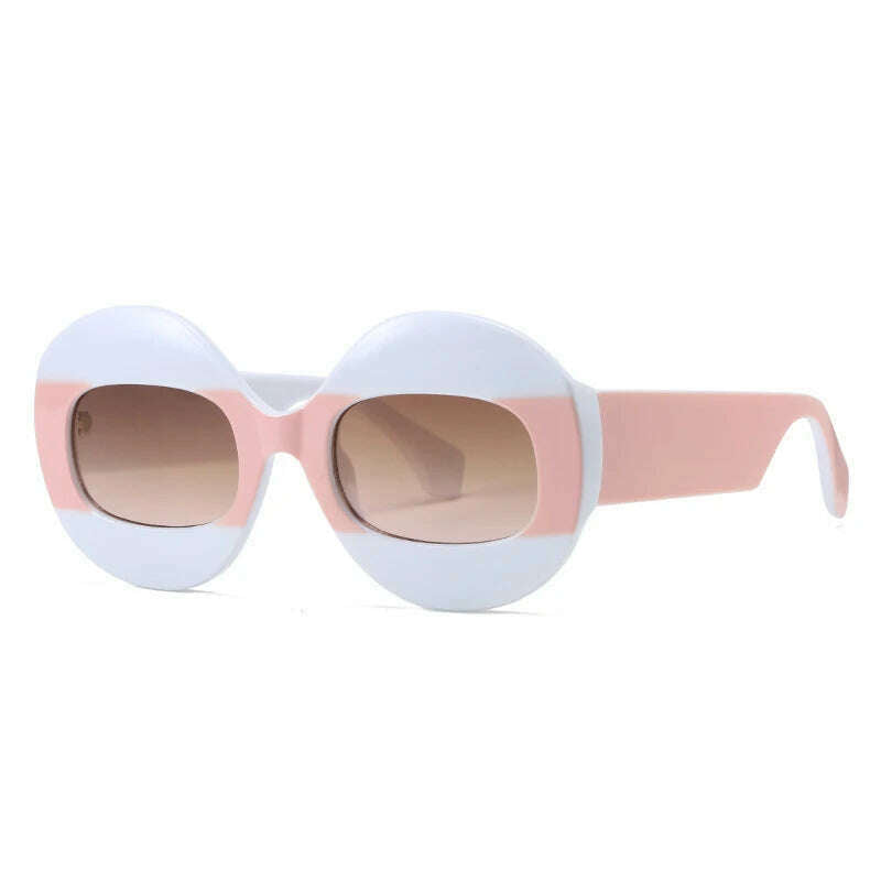 KIMLUD, SO&amp;EI Fashion Round Contrast Color Women Sunglasses Retro Oval Clear Gradient Lens Shades UV400 Men Trending Punk Sun Glasses, As the picture / White pink tea pink, KIMLUD APPAREL - Womens Clothes