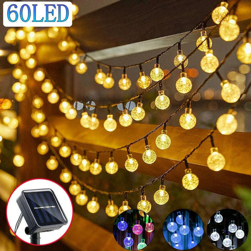 KIMLUD, Solar Crystal Globe LED String Lights 60 LED 8 Lighting Modes IP65 Fairy Light Christmas Garland For Garden Party Decor 1pc/2pcs, KIMLUD Womens Clothes