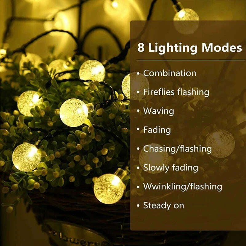 KIMLUD, Solar Crystal Globe LED String Lights 60 LED 8 Lighting Modes IP65 Fairy Light Christmas Garland For Garden Party Decor 1pc/2pcs, KIMLUD Womens Clothes