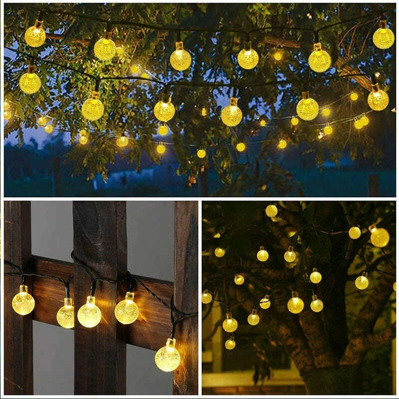 KIMLUD, Solar Crystal Globe LED String Lights 60 LED 8 Lighting Modes IP65 Fairy Light Christmas Garland For Garden Party Decor 1pc/2pcs, KIMLUD Womens Clothes