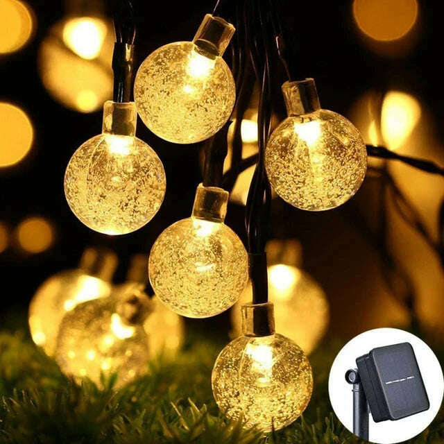 KIMLUD, Solar Crystal Globe LED String Lights 60 LED 8 Lighting Modes IP65 Fairy Light Christmas Garland For Garden Party Decor 1pc/2pcs, warm light / 9.5M50LEDs 2pcs, KIMLUD APPAREL - Womens Clothes