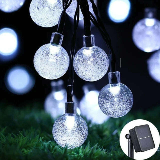 KIMLUD, Solar Crystal Globe LED String Lights 60 LED 8 Lighting Modes IP65 Fairy Light Christmas Garland For Garden Party Decor 1pc/2pcs, white light / 9.5M50LEDs 2pcs, KIMLUD APPAREL - Womens Clothes