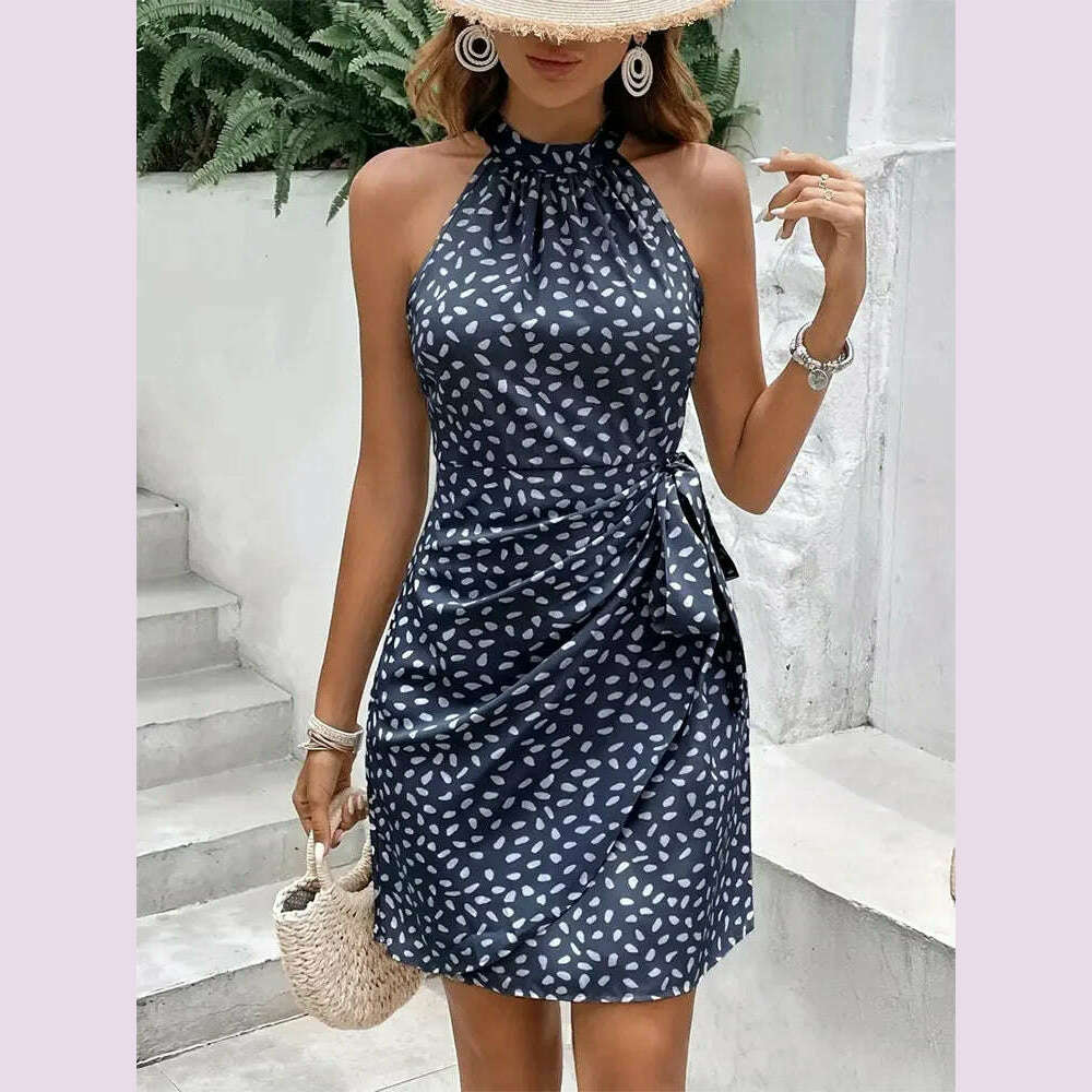 KIMLUD, Solid Colored Polka Dot Mini Dresses Women's Camisole Sleeveless Lace Up Dress Summer Vacation Party Dress Robe, blue / XXL, KIMLUD APPAREL - Womens Clothes