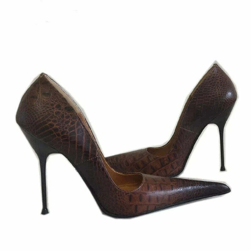 KIMLUD, Sorbern Long Pointy Toes Women Pumps Big Size Stilettos High Heels 14Cm 16Cm 18Cm Sm Sissy Boy Shoes Couples Heels, Coffee Cro 12cm / 5, KIMLUD APPAREL - Womens Clothes