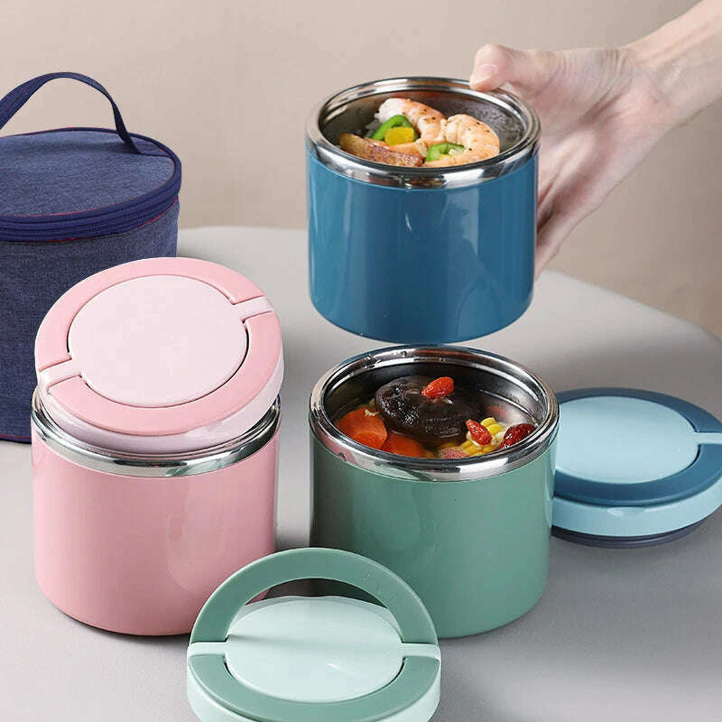 Soup Thermos Food Jar Insulated Lunch Container Bento Box for Cold Hot Food Food Flask Stainless Steel Lunch Box With Handle - KIMLUD