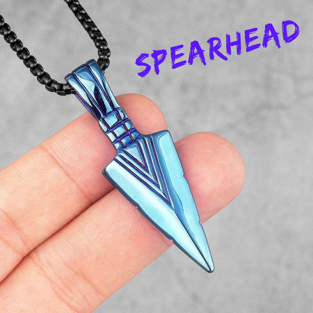 KIMLUD, Spartan Spearhead Long Men Necklaces Pendants Chain Punk for Boyfriend Male Stainless Steel Jewelry Creativity Gift, N411-Blue / Without Chain, KIMLUD APPAREL - Womens Clothes