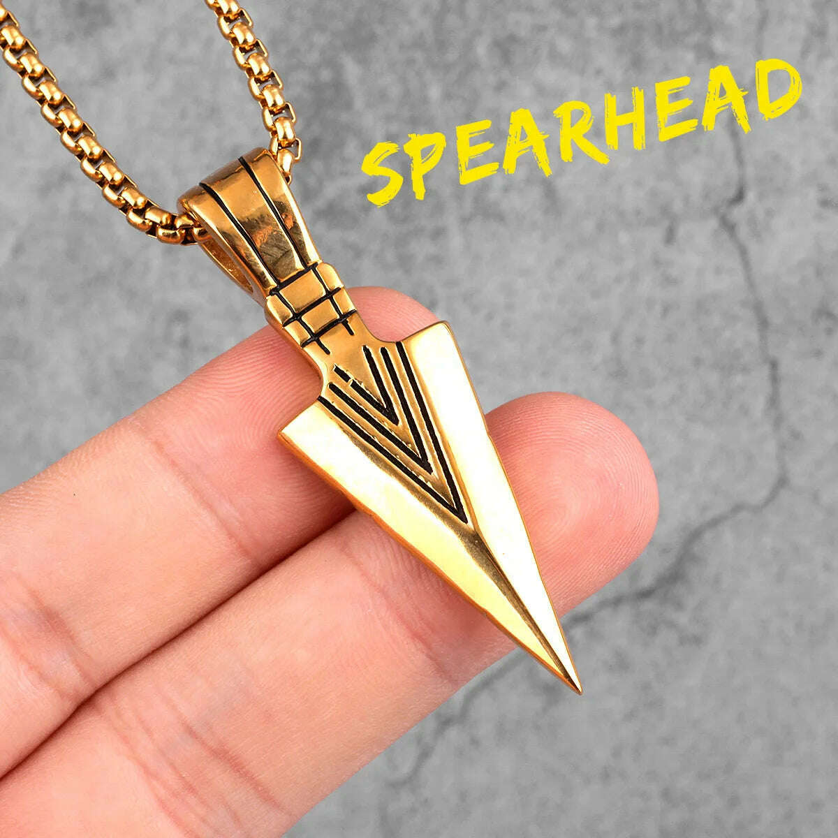 KIMLUD, Spartan Spearhead Long Men Necklaces Pendants Chain Punk for Boyfriend Male Stainless Steel Jewelry Creativity Gift, N411-Gold / 60cm, KIMLUD APPAREL - Womens Clothes