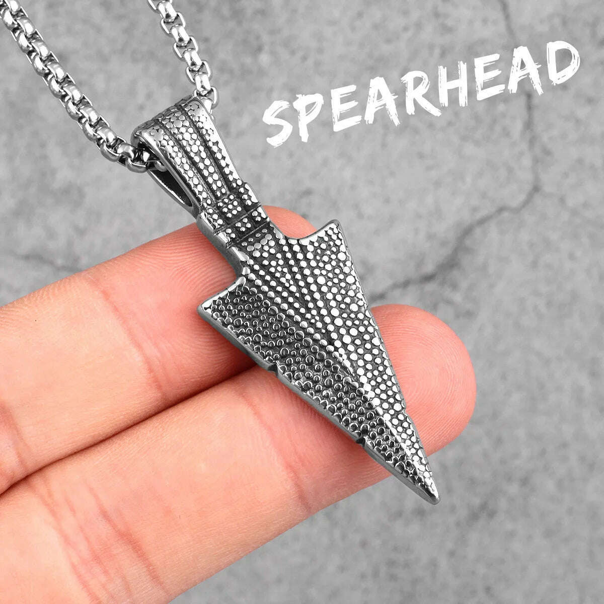 KIMLUD, Spartan Spearhead Long Men Necklaces Pendants Chain Punk for Boyfriend Male Stainless Steel Jewelry Creativity Gift, N411-Battle Damage / 60cm, KIMLUD APPAREL - Womens Clothes