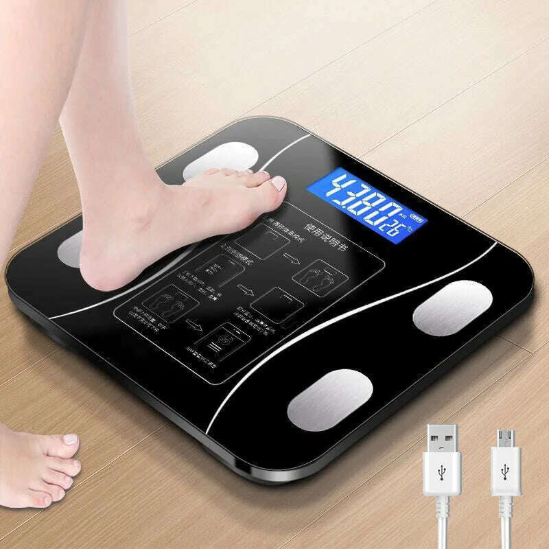 KIMLUD, Special electronic scale for body management and fat loss, smart mode, Bluetooth body fat scale, home weight scale, ultra-precis, Black charging model, KIMLUD APPAREL - Womens Clothes