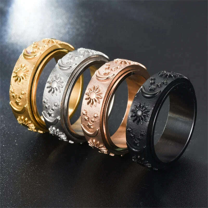 Spinning Anxiety Relaxing Ring With Star And Moon For Women Stainless Steel Rotate Freely Fidget Spinner Rings Bohemia Jewelry - KIMLUD