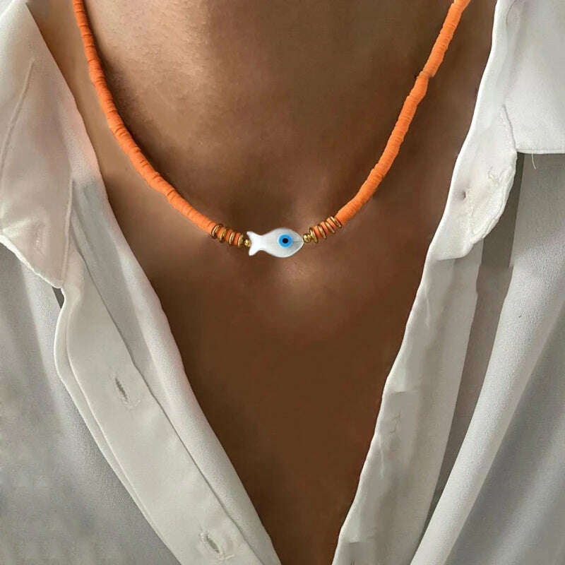 KIMLUD, Spring 2024 Creative Design Orange Series Jewelry Natural Stone Silicone Bead Short Necklace Women Girls Banquet Holiday Jewelry, necklace 28, KIMLUD APPAREL - Womens Clothes