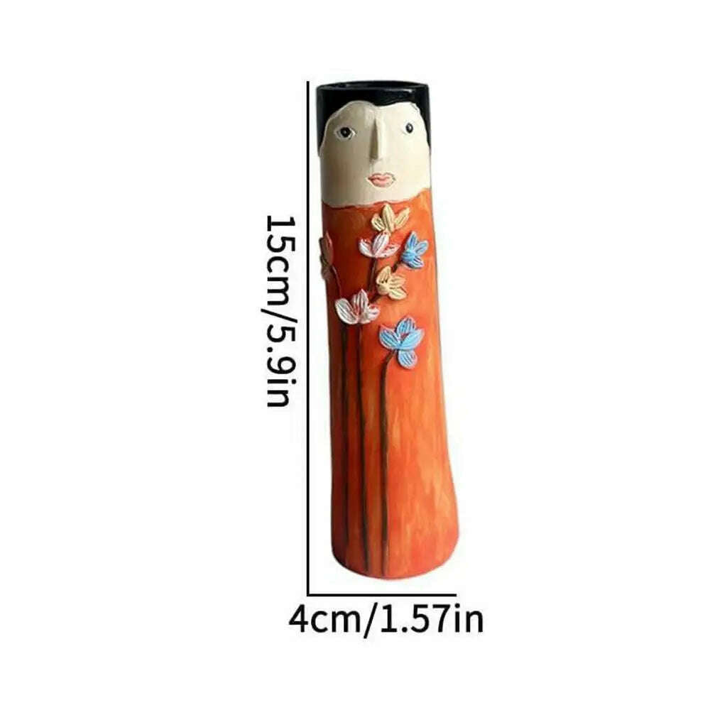 KIMLUD, Spring Family Bud Vases Hand Painted Vase with Cute Character Bohemian Flower Plant Holder Boho Resin Vase Funny Humanoid Family, Type D / france, KIMLUD APPAREL - Womens Clothes