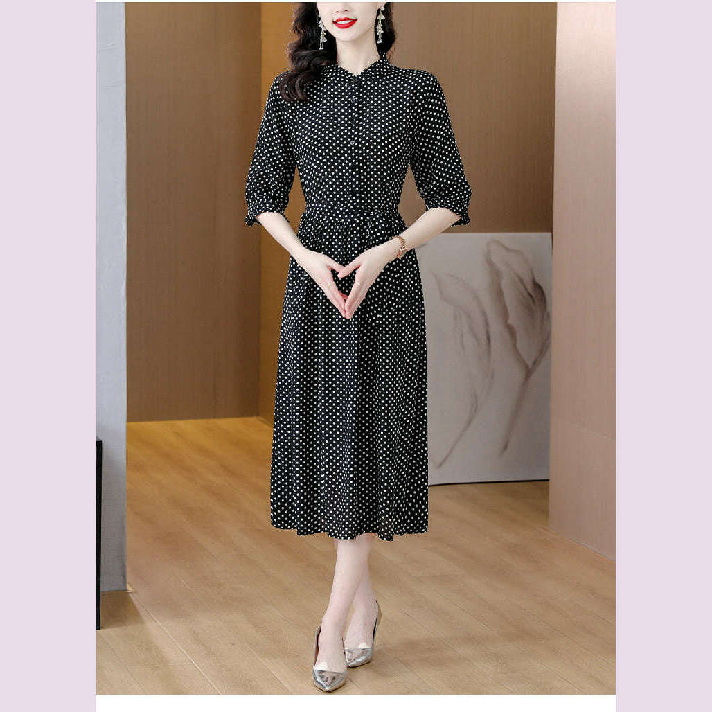 KIMLUD, Spring Fashion Elegant Silk Printed Dress For Women 2023 New Versatile 5/4 Sleeve Loose Fit Casual Holiday Knee Length Dress Ves, KIMLUD Womens Clothes