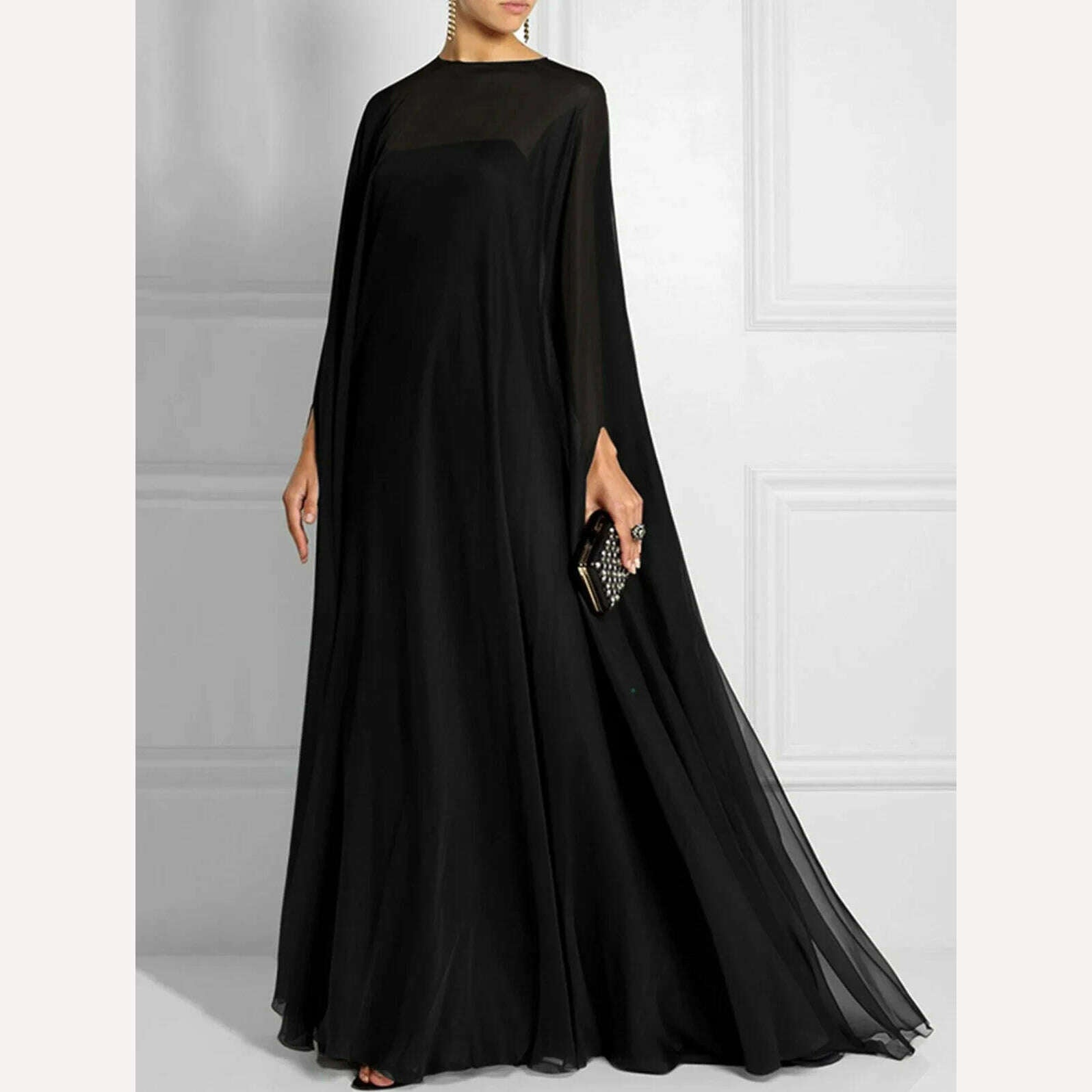 KIMLUD, Spring Summer Fashion Dress Solid Color Shawl Evening Gown Long Maxi Dresses for Women Dolman Sleeve Floor-length Flowy Dress, KIMLUD Womens Clothes