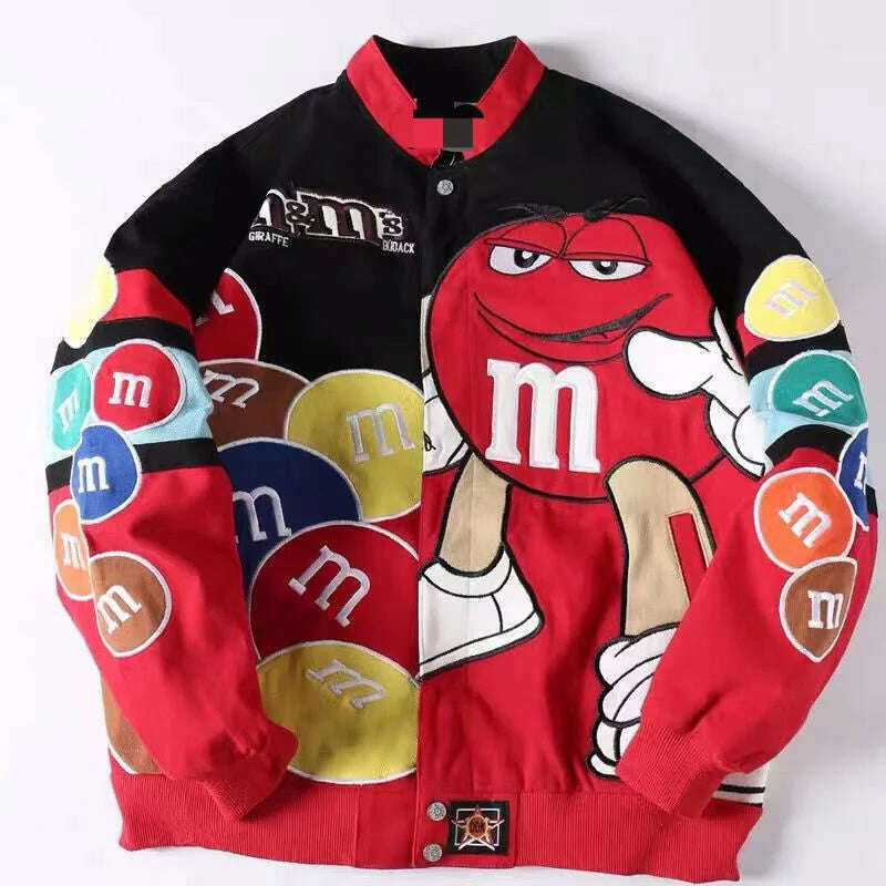 Spring Winter Red Embroidery Baseball Jacket Men Women Loose Bomber CoatStreetwear Long Sleeve Thicken Quilted Outerwear - KIMLUD