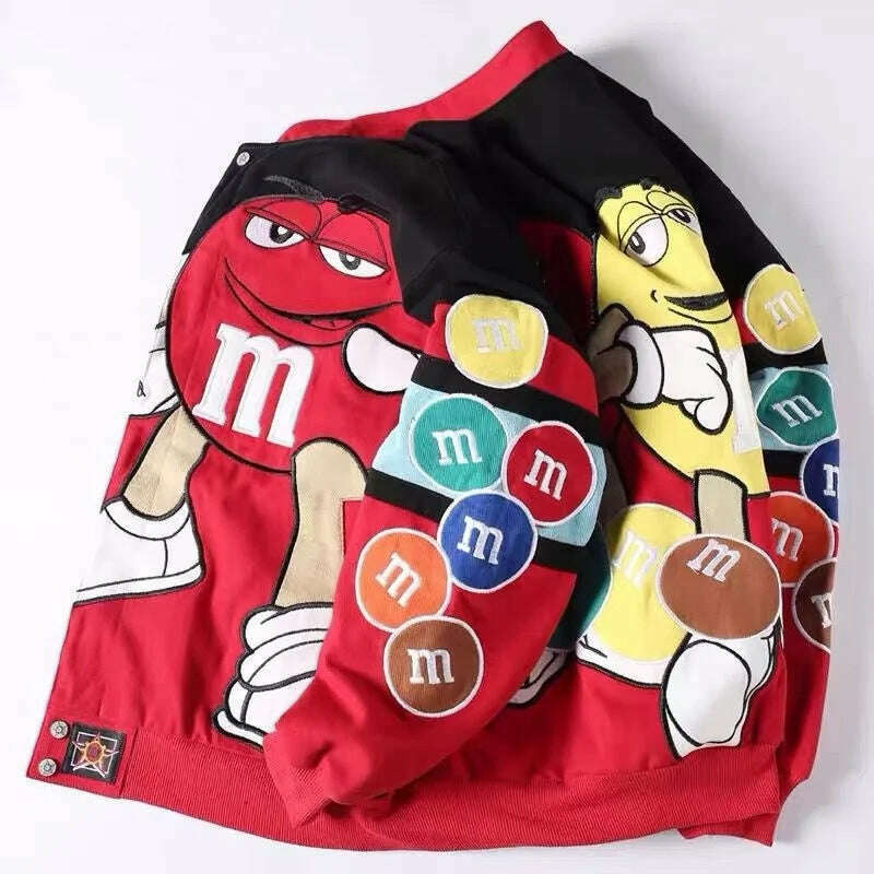 Spring Winter Red Embroidery Baseball Jacket Men Women Loose Bomber CoatStreetwear Long Sleeve Thicken Quilted Outerwear - KIMLUD