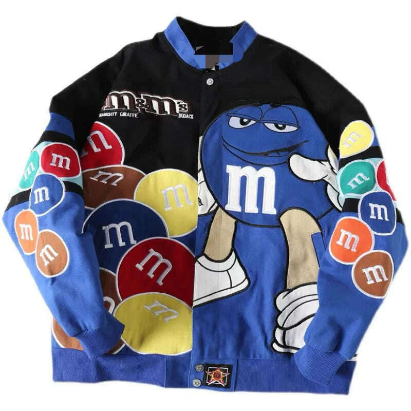 KIMLUD, Spring Winter Red Embroidery Baseball Jacket Men Women Loose Bomber CoatStreetwear Long Sleeve Thicken Quilted Outerwear, M 50-70kg / Blue Thin, KIMLUD APPAREL - Womens Clothes