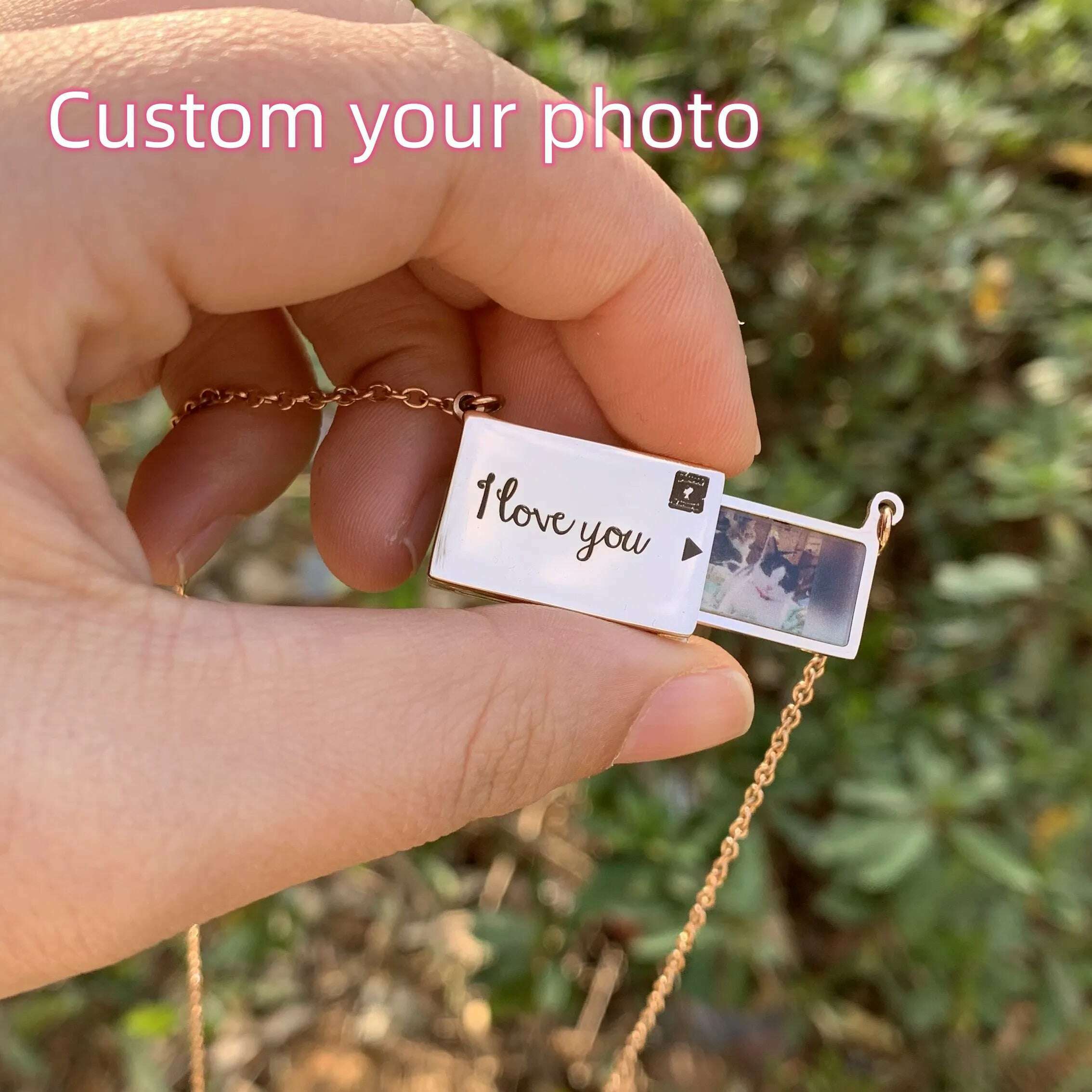 Stainless Custom Photo Message Envelope Necklace Pull-Out Envelope Unique Pendant for Women Customized Jewelry Gift Mother's Day - KIMLUD