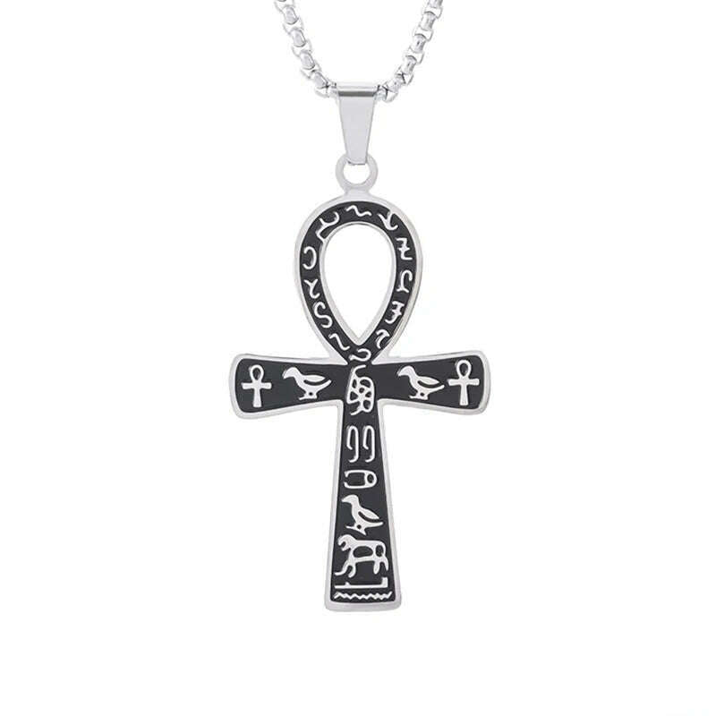 KIMLUD, Stainless Steel Ancient Egyptian Ankh Cross Totem Pendant Necklace Men's Pharaoh Life Key Amulet Jewelry, KIMLUD Womens Clothes