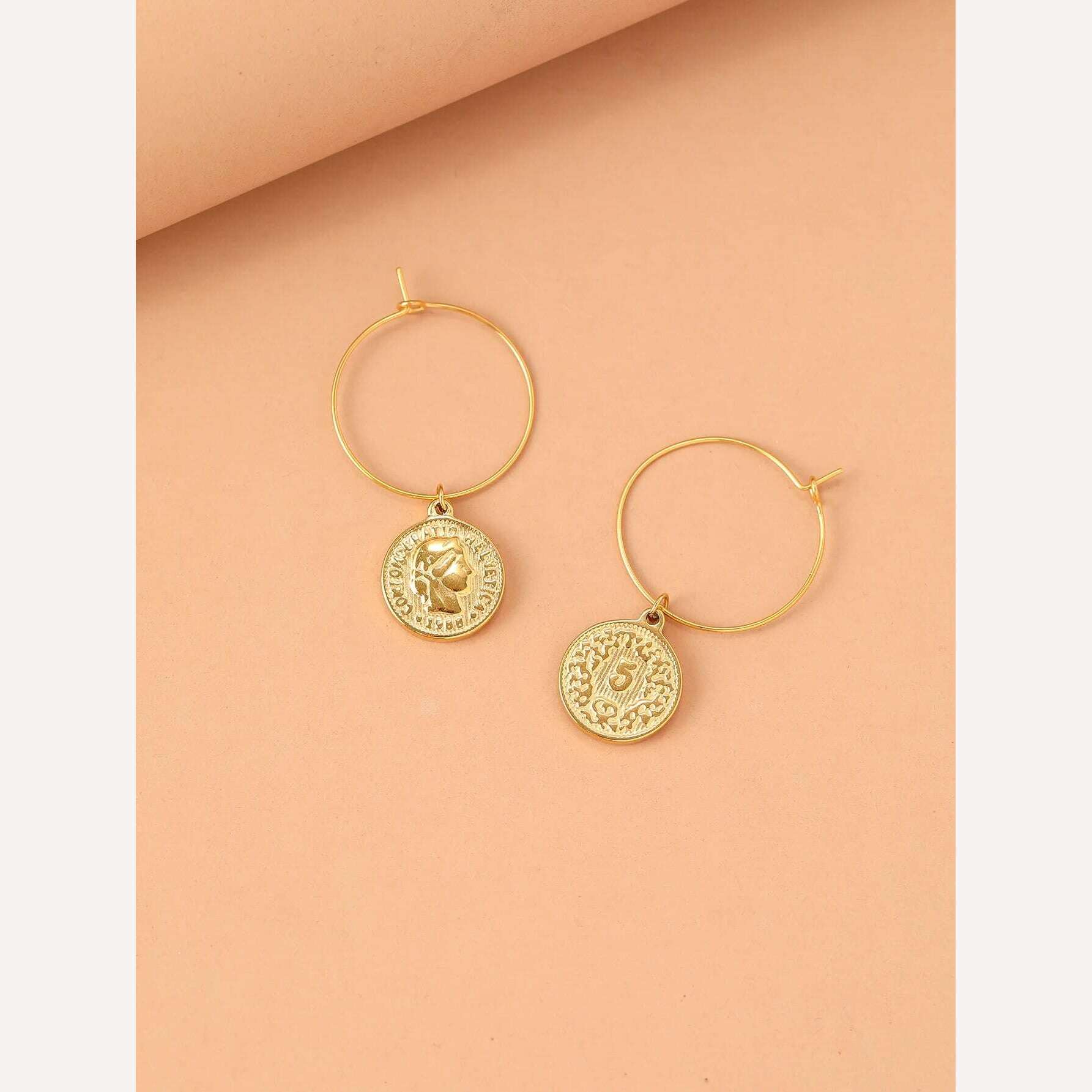 Stainless Steel Earrings Elegance Coins Queen's Portrait Baroque Pendants Temperament Fashion Hoop Earrings For Women Jewelry - KIMLUD