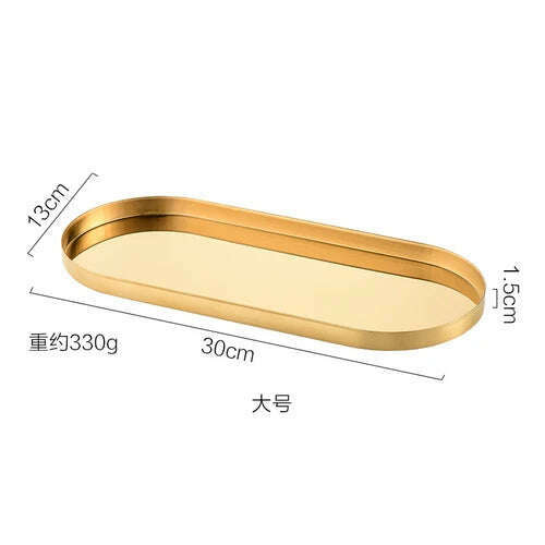 Stainless Steel Storage Tray Golden Oval Tray Light Luxury Jewelry Tray Cosmetic Storage Plate Swing Tray Home Decoration - KIMLUD