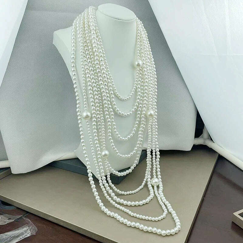 KIMLUD, Steampunk Multilayer Beautiful White Big Pearl Bead Necklace Women Tassel Collar Hombre Bridal Choker Necklaces Jewelry, Picture color / About 115cm / WHITE | CHINA, KIMLUD APPAREL - Womens Clothes