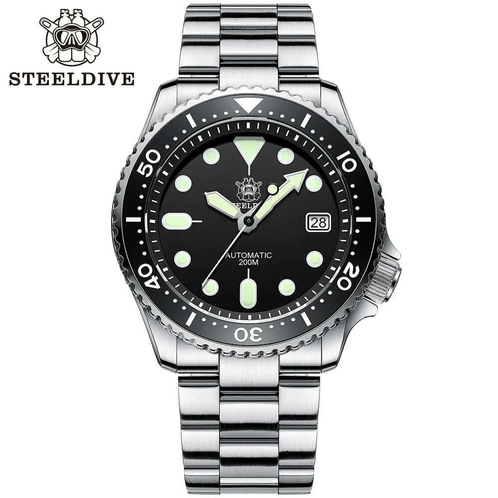 KIMLUD, STEELDIVE SD1996 Men's Dive Watch NH35 Automatic Mechanical Men's Watch Luminous Ceramic Bezel Diver watch men watches Sapphire, 96HH-SS New Version / CHINA, KIMLUD APPAREL - Womens Clothes