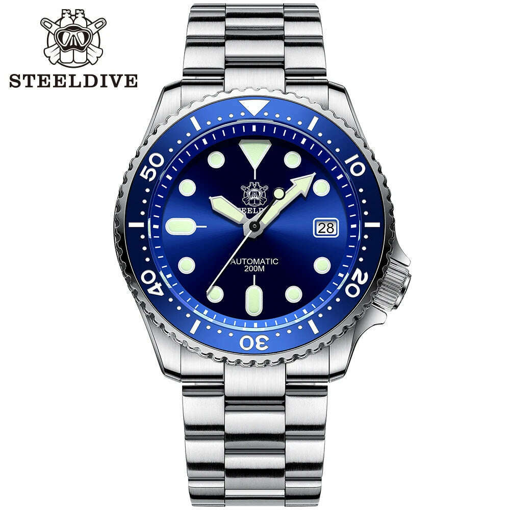 KIMLUD, STEELDIVE SD1996 Men's Dive Watch NH35 Automatic Mechanical Men's Watch Luminous Ceramic Bezel Diver watch men watches Sapphire, 96BL-SS New Version / CHINA, KIMLUD APPAREL - Womens Clothes