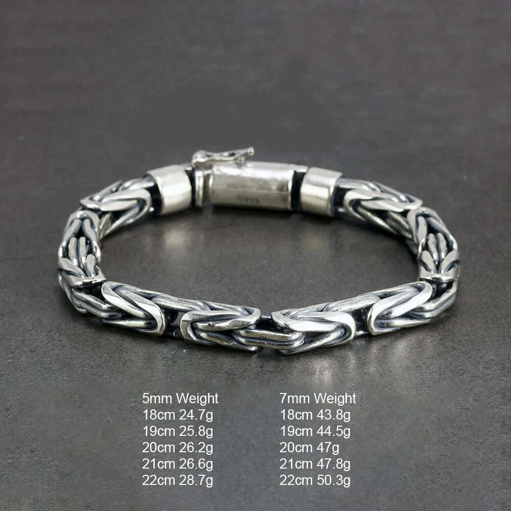 KIMLUD, Sterling Silver 925 Viking Bracelet for Men Handmade Peace Pattern Thick Safe Toggle Buckle Hand-woven Chain, KIMLUD Womens Clothes