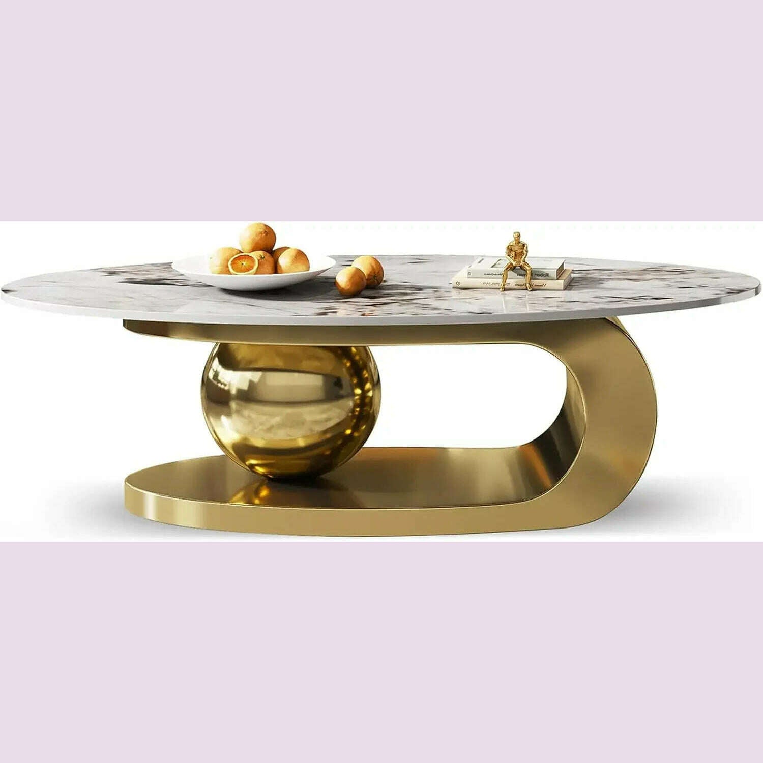 Stone Coffee Table with Abstract Gold Metal Base - Perfect Centerpiece for Stylish Living Rooms-Gold,51" Lx28 Wx16.5 - KIMLUD