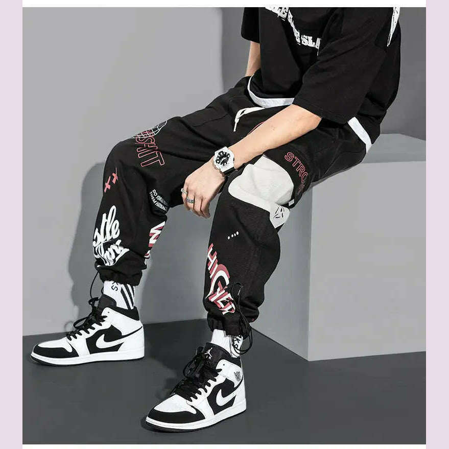 KIMLUD, Streetwear Men Joggers Sweatpants Print Black White Cargo Pants Techwear Harem Pants Ankle length Trousers Sport Casual Running, KIMLUD Womens Clothes