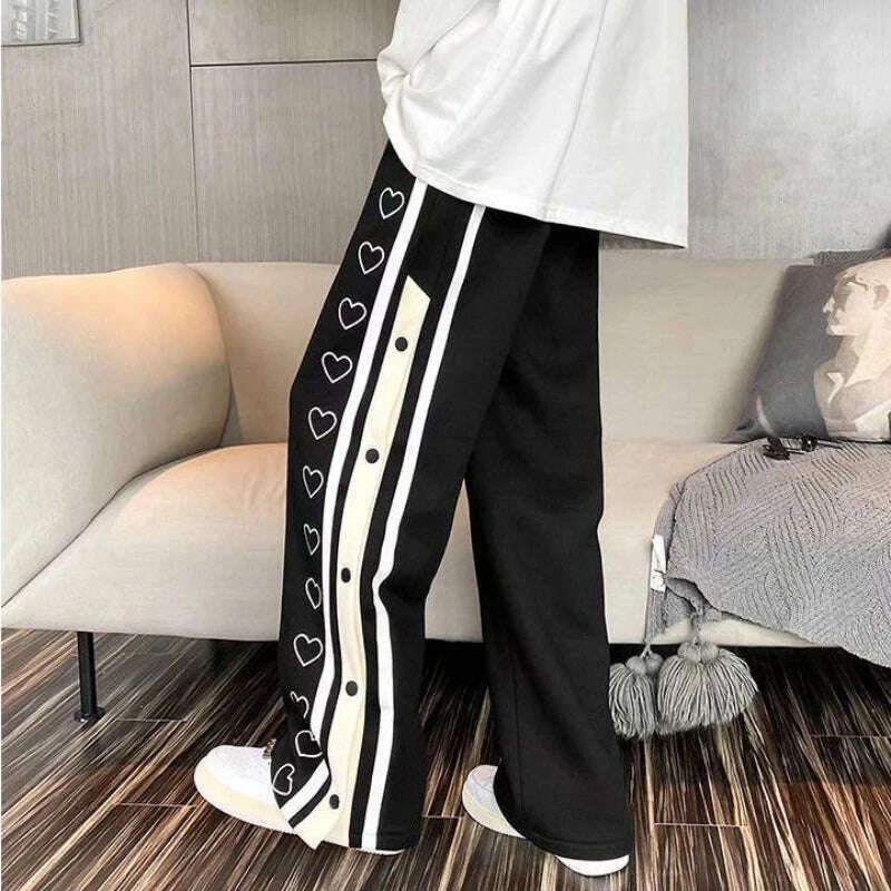 KIMLUD, Striped Pants Women Buttons Korean Style Lady Fashion Popular Streetwear All-match High Waist Student Leisure Comfortable Chic, KIMLUD Womens Clothes