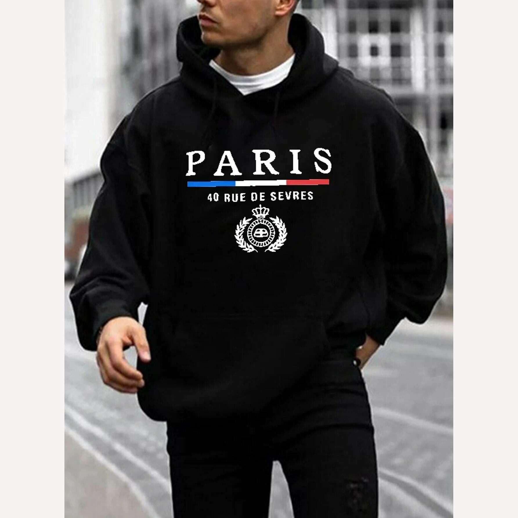 KIMLUD, Stylish PARIS Print Hoodie for Casual Men: Graphic Design Pullover with Kangaroo Pocket, Ideal Gift for Winter Fall, HEI / M, KIMLUD APPAREL - Womens Clothes