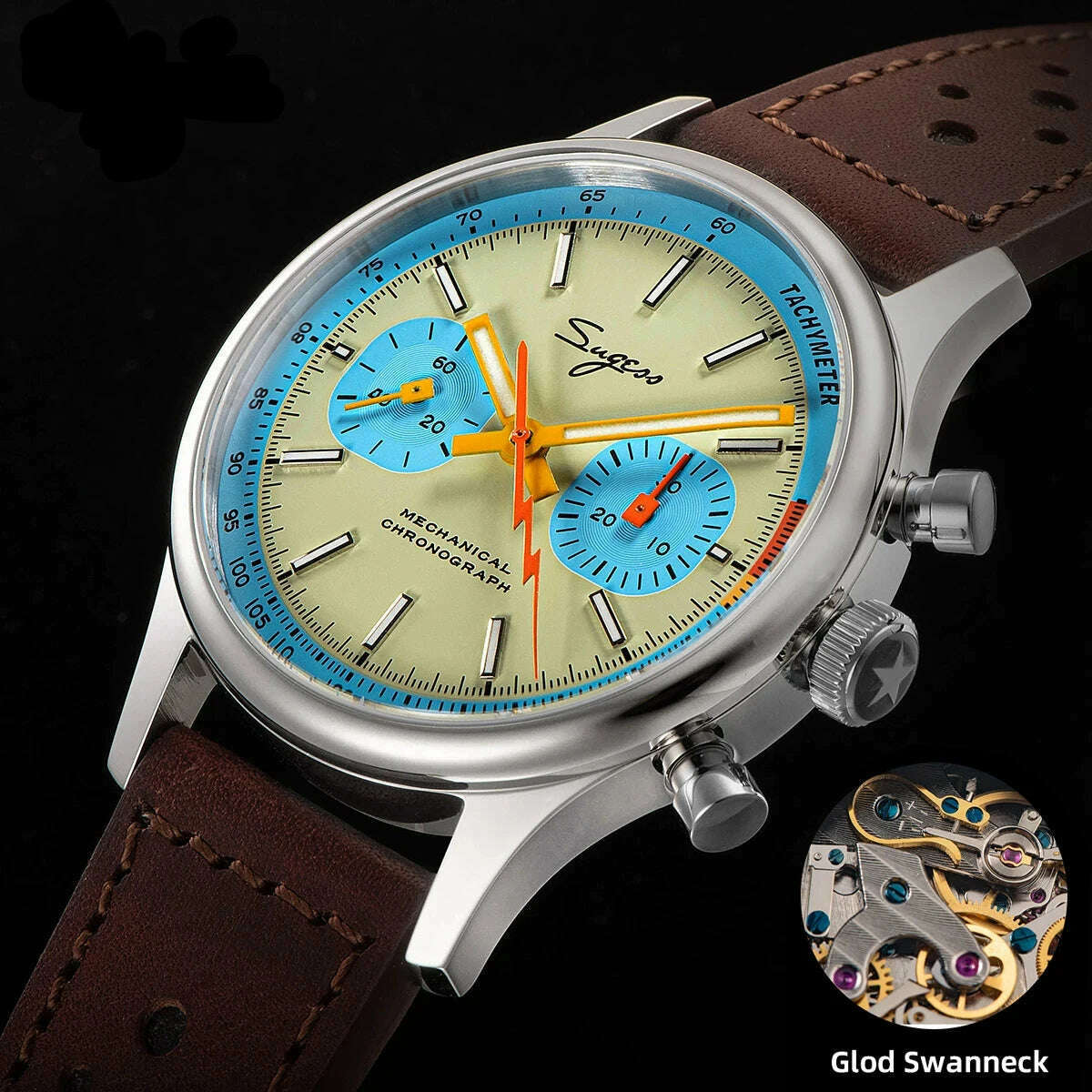 Sugess 1963 Pilot Watch Mens Chronograph Mechanical Wristwatches Original ST1901 Swanneck Movement Sapphire Crystal Racing 2022 - KIMLUD