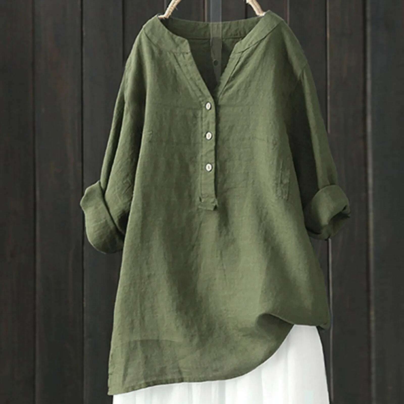 KIMLUD, Summer 2024 Casual Loose Cotton Linen Blouse Plus Size 5XL Shirt Women Long Sleeved Oversize Blouse Vintage Loose Blusas, KIMLUD Womens Clothes