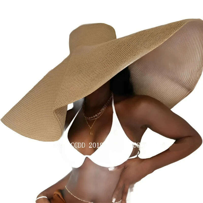 Summer 70cm Large Wide Brim Sun Hats For Women Oversized Beach Hat Foldable Travel Straw Hat Lady UV Protection Sun Shade Hat - KIMLUD