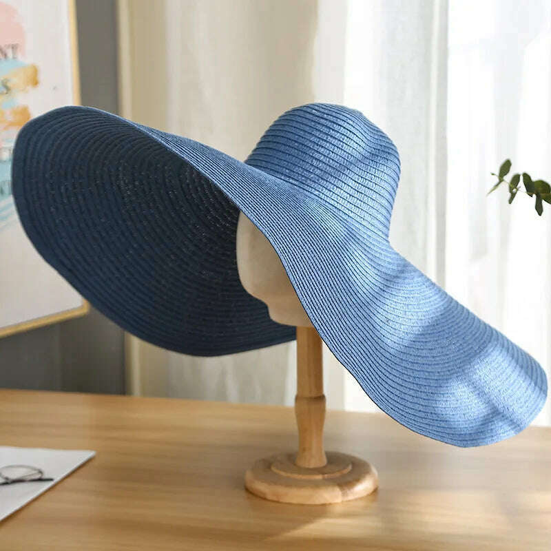 Summer 70cm Large Wide Brim Sun Hats For Women Oversized Beach Hat Foldable Travel Straw Hat Lady UV Protection Sun Shade Hat - KIMLUD